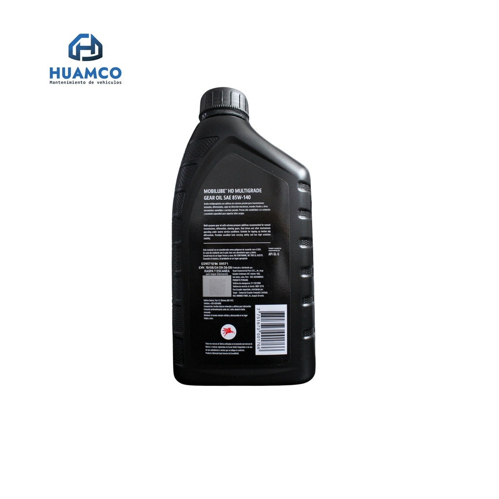 ACEITE MOBIL LUBE HD SAE 85W140 1 LITRO 651239-1