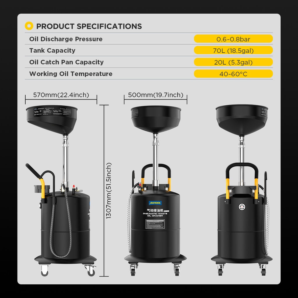 MAQUINA RECOLECTORA  ACEITE NEUMATICA  CAP.70LT AUTOOL OD710