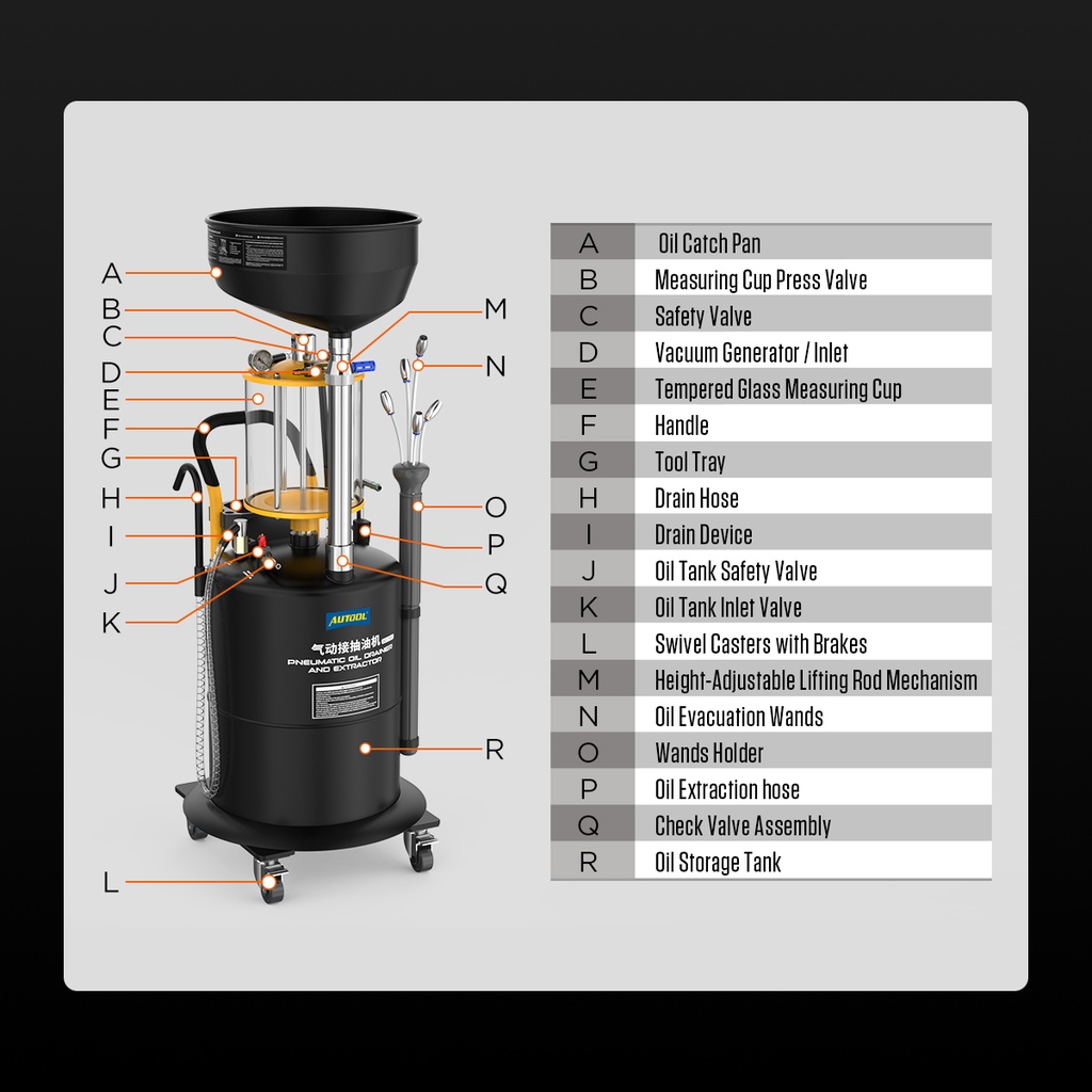 MAQUINA RECOLECTORA Y BOMBEADORA ACEITE NEUMATICA CAP.70LT AUTOOL OD720
