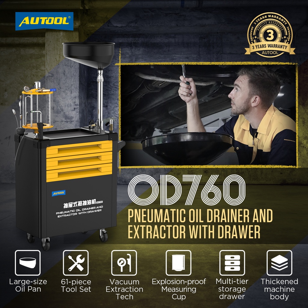 CARRO 3 NIVELES  EXTRACTOR Y PULGADOR ACEITE NEUMATICO CAP. 80LT AUTOOL OD760  