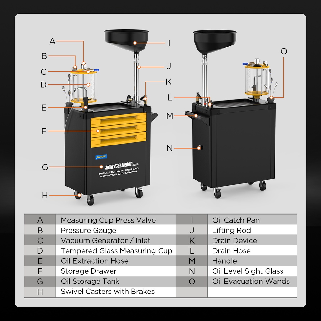 CARRO 3 NIVELES  EXTRACTOR Y PULGADOR ACEITE NEUMATICO CAP. 80LT AUTOOL OD760  
