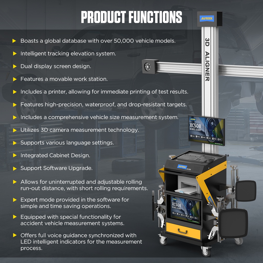 MAQUINA ALINEADOR  RUEDAS 3D POSICIONADOR TOTALMENTE AUTOMATICO AUTOOL 220V XC508