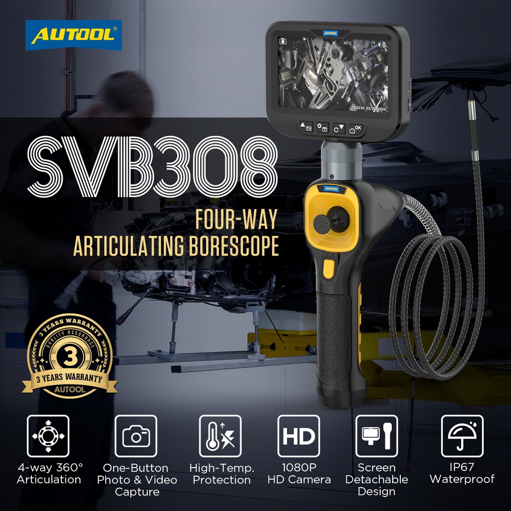 CAMARA INSPECCION AUTOMOVILES CON BOROSCOPIO ARTICULADO AUTOOL SVB308