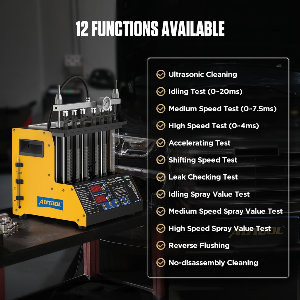 LIMPIADOR Y COMPROBADOR 6 INYECTORES COMBUSTIBLE 12 FUNCIONES  PRUEBA AUTOOL  CT200