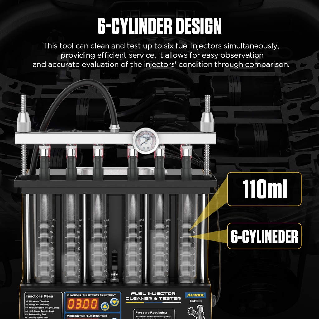 LIMPIADOR Y COMPROBADOR 6 INYECTORES COMBUSTIBLE 12 FUNCIONES  PRUEBA AUTOOL  CT200