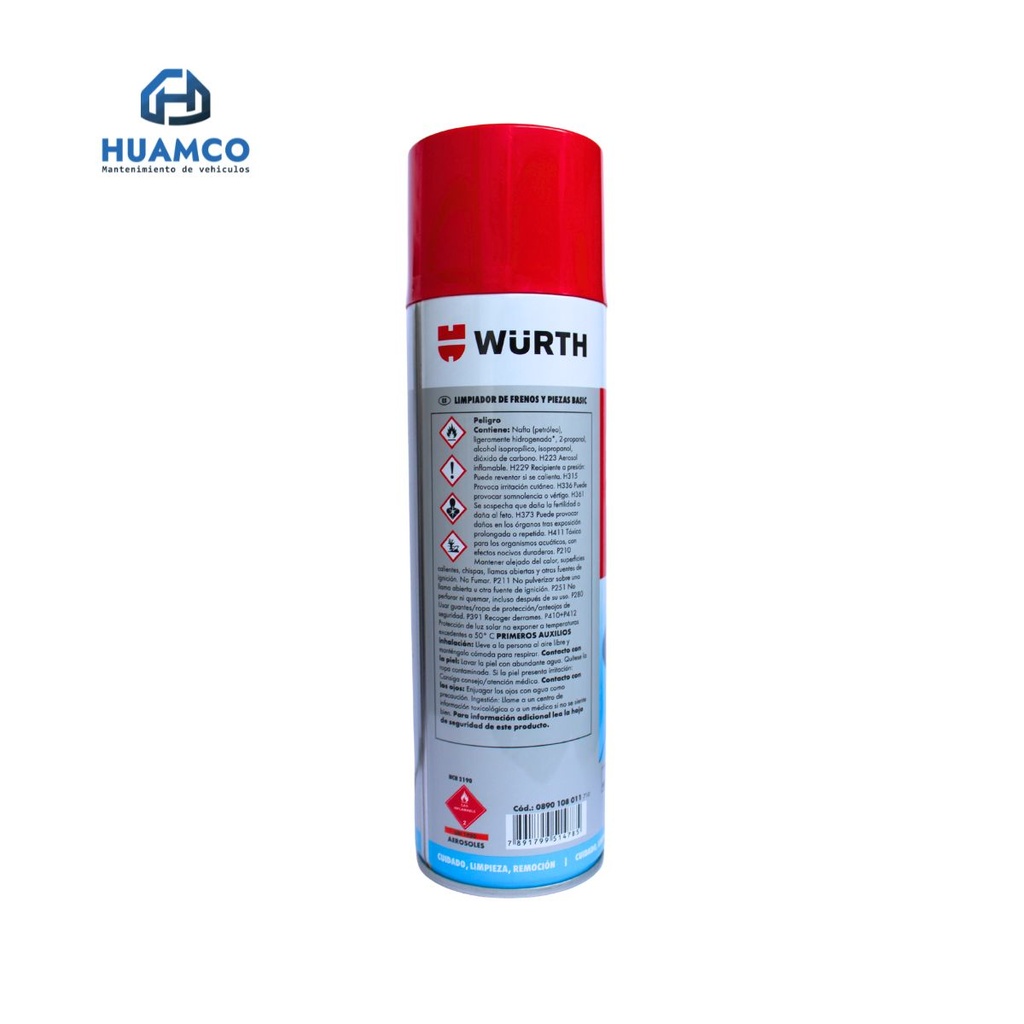 LIMPIADOR DE FRENOS WURTH 500 ML 00890 108 011