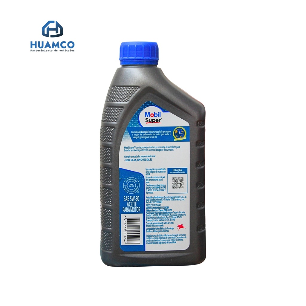 ACEITE MOBIL SUPER 5W-30  SEMISINTETICO TECNOLOGIA SINTETICA MOTORES GASOLINA API SP  1L / 651253-1