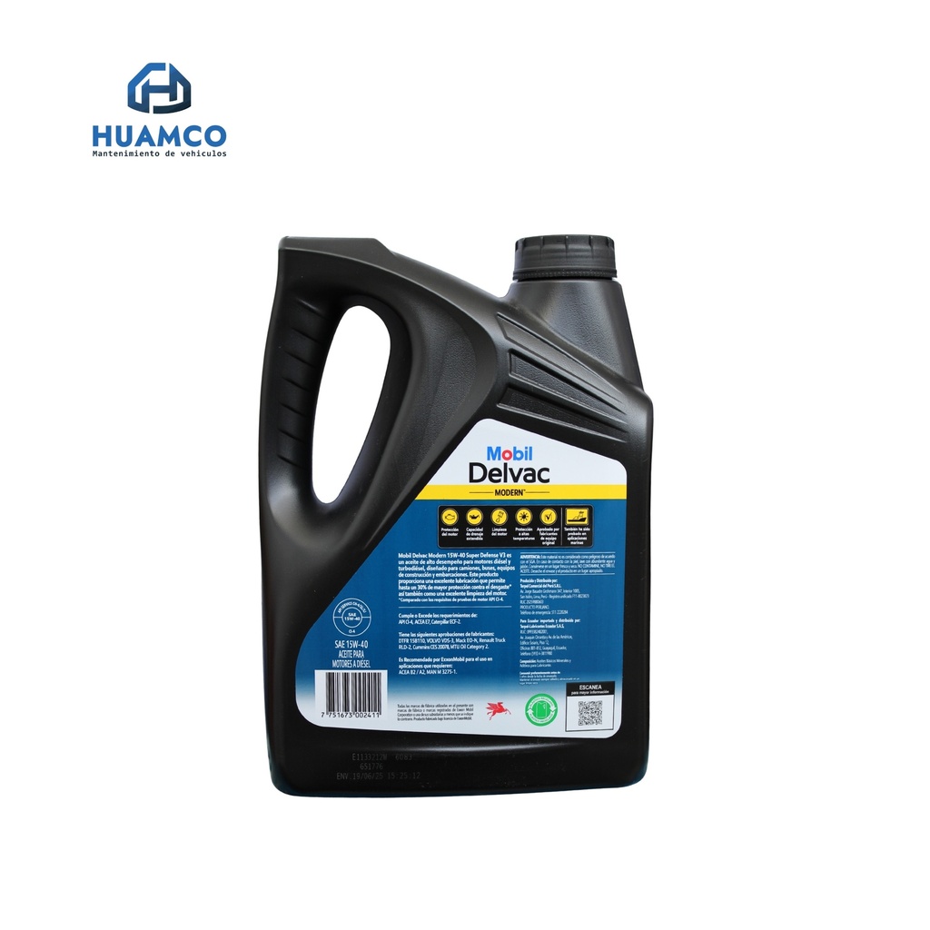 ACEITE MOBIL DELVAC MODERN 15W-40 SUPER DEFENSE V3 API CI-4 4L :PE 651286-1 / 651776-1