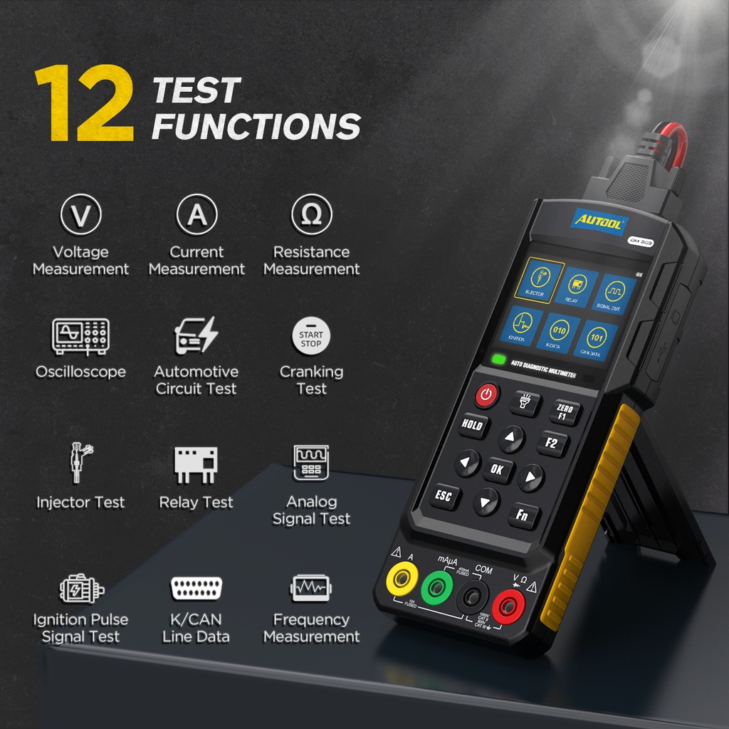 MULTIMETRO DIGITAL AUTOMOTRIZ 12 FUNCIONES PRUEBA AUTOOL DM303