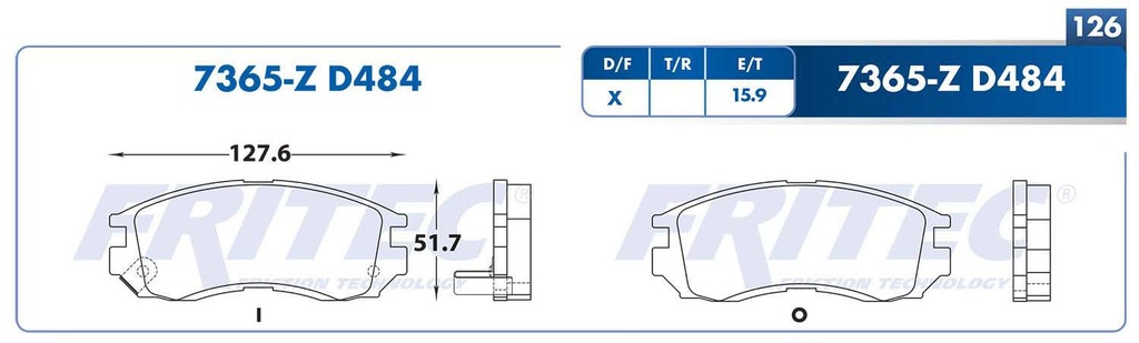 KIT PASTILLA  FRENO FRITEC SEMIMETALICA DFSK C37 2023 / CHANGAN NEW SUPER VAN 2021 / M-7365-Z D484