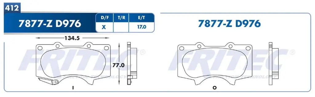 PASTILLA DE FRENO DEL. PARA TOYOTA HILUX 1KD -1GD ROJA (4 PZAS.) FRITEC HD-0976