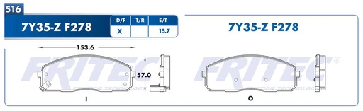 [SHD7Y35-Z] KIT PASTILLA  FRENO FRITEC HYUNDAI H-100 JAC X200S / HD7Y35-Z  F278  / SHD7Y35-Z