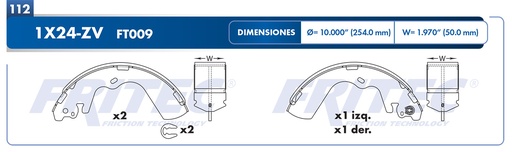[OW-1Y24-ZV] KIT ZAPATA  FRENO FRITEC ANCHO VULC. 54MM H-100 / OW-1Y24-ZV FT075 / OW-1Y24-ZV