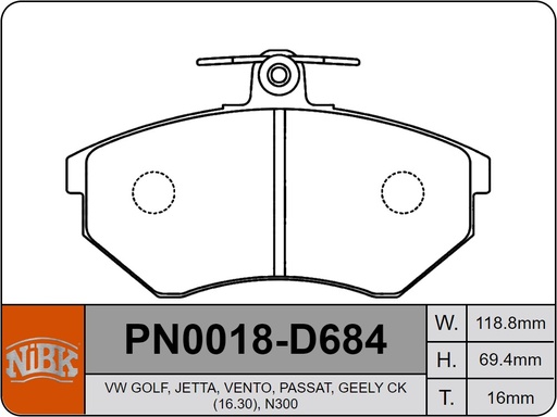 [PN0018-D684] KIT PASTILLA  FRENO NIBK  CHEVROLET N300 / N400 / PN0018-D684