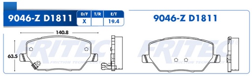 [SPC-9046-Z] JUEGO PASTILLA FRENO DELANTERO  FRITEC JEEP RENEGADE D1811 / SPC-9046-Z